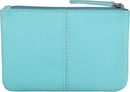 ili New York Mini Leather Coin Purse, Compact Design with Key Ring and RFID Protection for Women and Men in Vibrant Colors, Aegean Blue