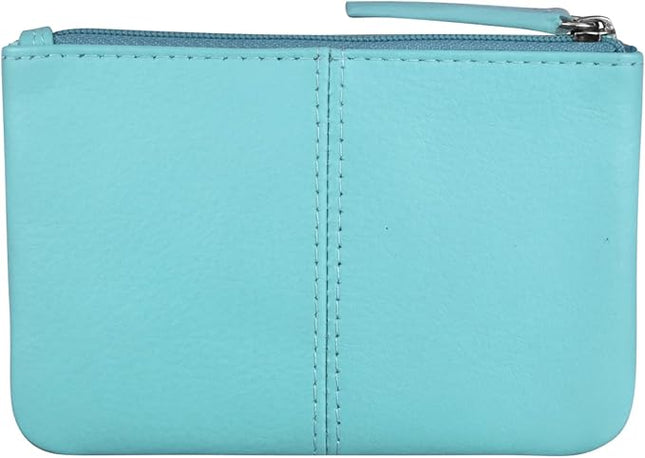 ili New York Mini Leather Coin Purse, Compact Design with Key Ring and RFID Protection for Women and Men in Vibrant Colors, Aegean Blue