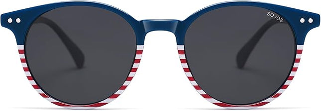 SOJOS Small Round Classic Polarized Sunglasses for Women Men Vintage Style UV400 Lens MAY SJ2113