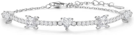 Valentines Day Gifts Sterling Silver Birthstone Tennis Bracelets for Women 2.5 * 5mm Tennis Bolo Bracelet Fashion Jewelry Birthday Gifts for Women Mom Wife Her | Adjustable Size 9"