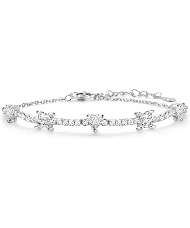 Valentines Day Gifts Sterling Silver Birthstone Tennis Bracelets for Women 2.5 * 5mm Tennis Bolo Bracelet Fashion Jewelry Birthday Gifts for Women Mom Wife Her | Adjustable Size 9"
