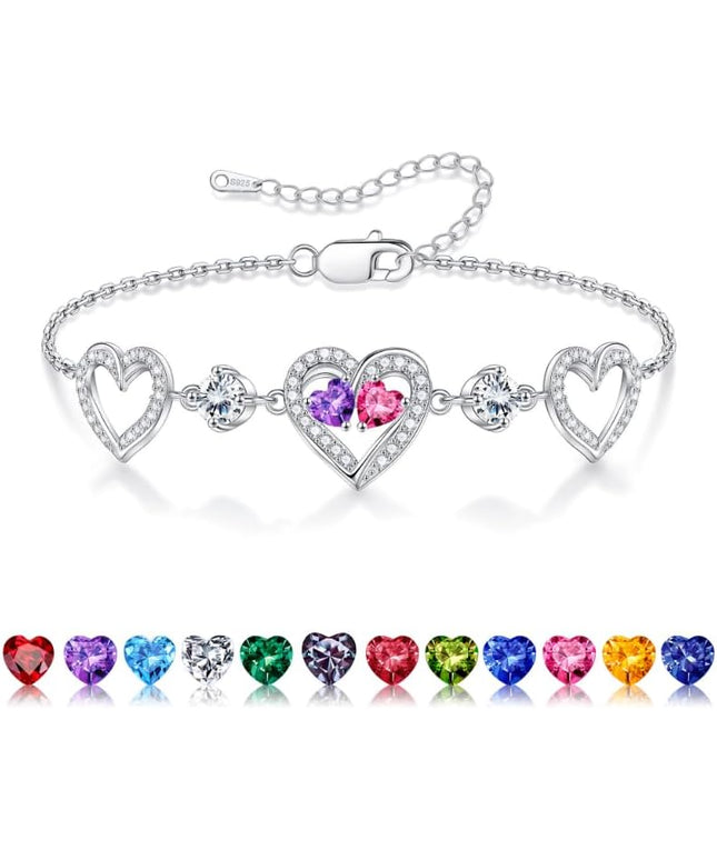 Iefil Valentines Day Gifts for Her - 925 Sterling Silver Heart Birthstone Bracelet Birthday Anniversary Jewelry Gifts for Her Wife