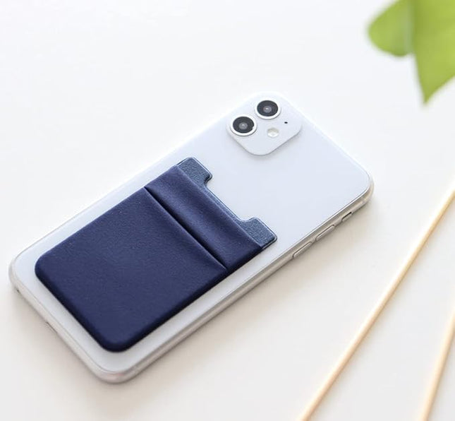 2Pack Adhesive Phone Pocket,Cell Phone Stick On Card Wallet Sleeve,Credit Cards/ID Card Holder(Double Secure) with Sticker for Back of iPhone,Android and All Smartphones-Black&Navy Blue