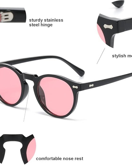 Gleyemor Vintage Polarized Sunglasses for Men Round Sunglasses UV400 Protection Retro Hand-crafted Acetate Frame