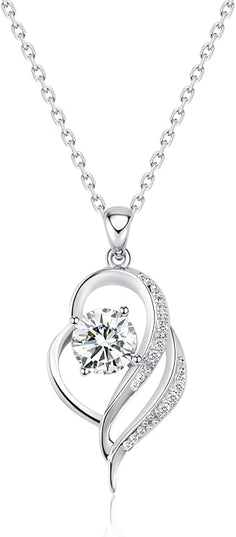 G&GEMSJEW Heart Necklaces for Women, 1-2 Carats Moissanite, 18K White Gold-Plated 925 Sterling Silver Round Brilliant Cut Moissanite Imitation Diamond Necklaces, Jewelry Gifts for Christmas Valentine's Day,Anniversary Present for Wife Women