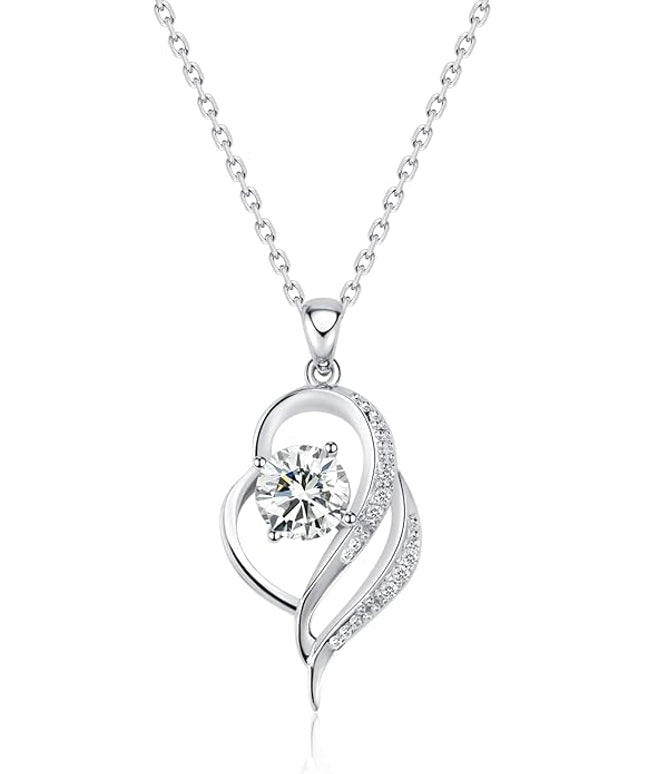 G&GEMSJEW Heart Necklaces for Women, 1-2 Carats Moissanite, 18K White Gold-Plated 925 Sterling Silver Round Brilliant Cut Moissanite Imitation Diamond Necklaces, Jewelry Gifts for Christmas Valentine's Day,Anniversary Present for Wife Women