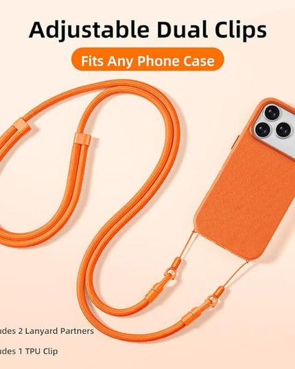 Phone Lanyard Phone Strap Crossbody Compatible with iPhone 17/Air/Pro/Max All Phone Cases with 2 Charms Dual Holes 1 TPU Tab 360° Hook Adjustable Hands-Free Shoulder Neck Camera Strap Anti Theft Beige