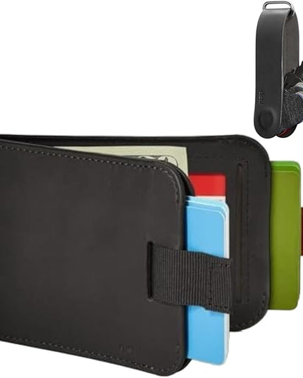 Distil Union Everyday Set - Wally Bifold 5.0 RFID Wallet & Ferris KeyLoop – Slim Leather Wallet & Magnetic Keyring Set for Men – Minimalist Everyday Carry – Black