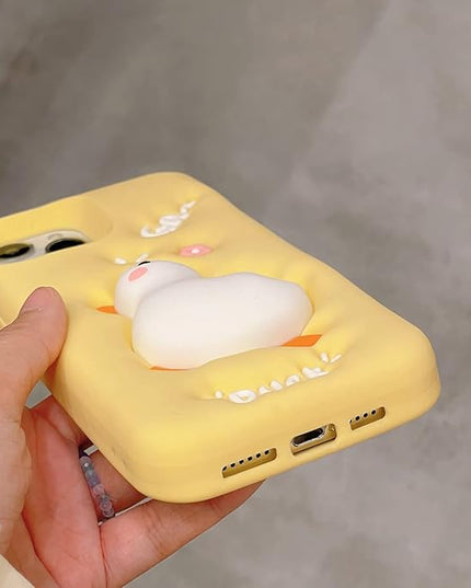 Case for iPhone 13,Cute 3D Kawaii Phone Cases Funny White Duck Yellow Cartoon Cover Soft Silicone Gel Drop Protection Case Women Girls for iPhone 13