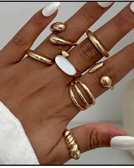 Rings for Women Adjustable Chunky Rings Set Vintage Wide Colorful Flower Stackable Ring for Women Thick Statement Ring Chunky Jewlery