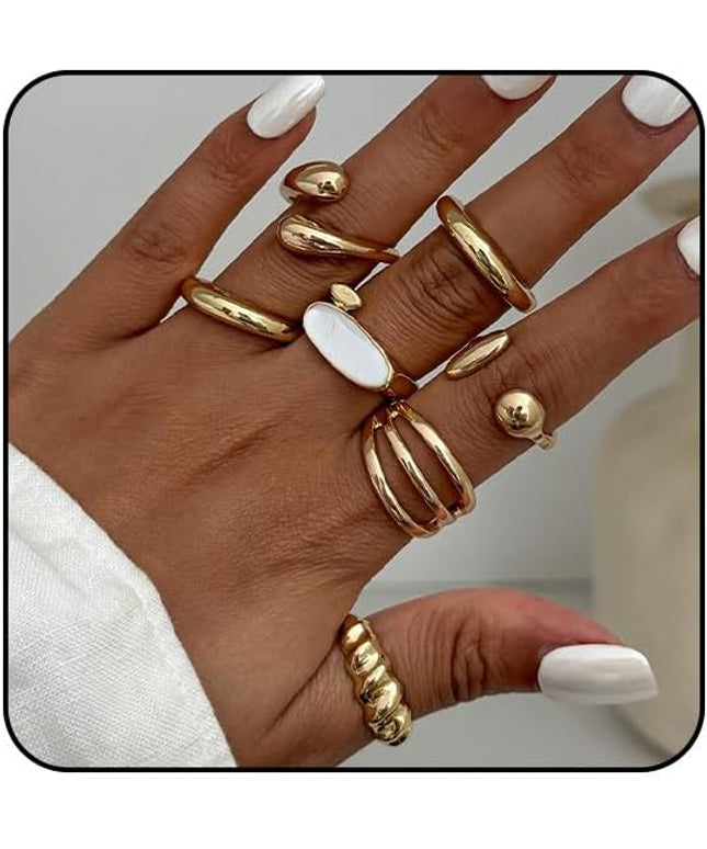Rings for Women Adjustable Chunky Rings Set Vintage Wide Colorful Flower Stackable Ring for Women Thick Statement Ring Chunky Jewlery