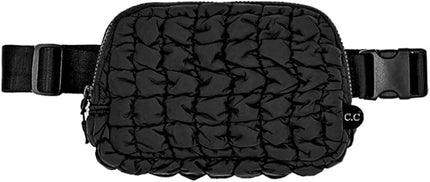 C.C Quilted Puffer Fanny Pack For Women Unisex - Daily Waist Crossbody Belt bag With Adjustable Strap (Black)