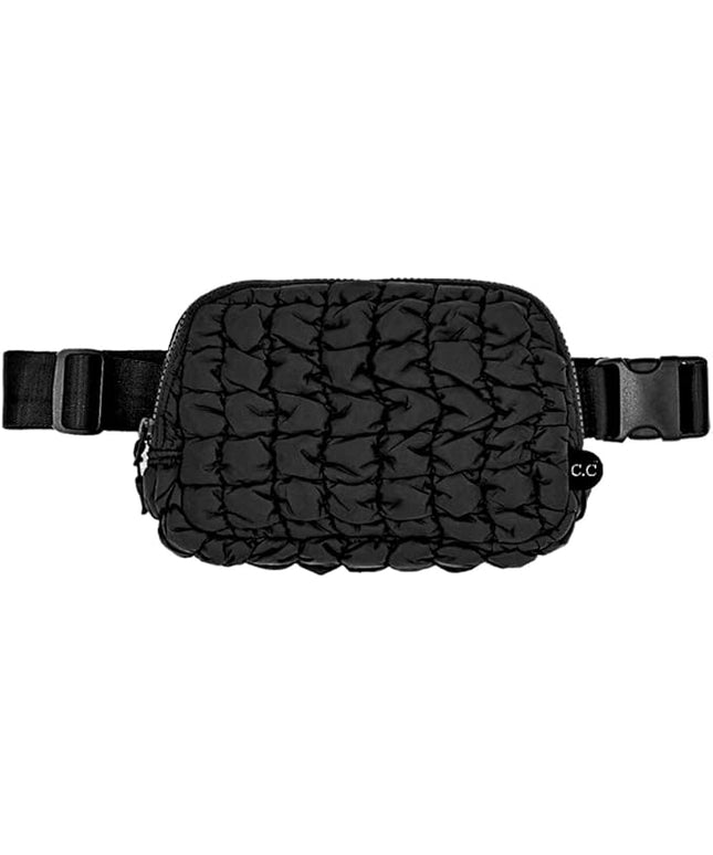 C.C Quilted Puffer Fanny Pack For Women Unisex - Daily Waist Crossbody Belt bag With Adjustable Strap (Black)