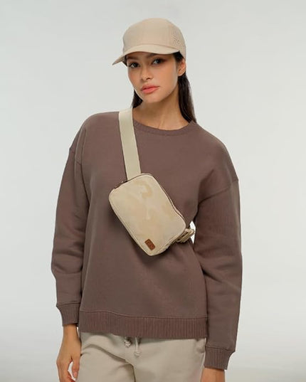C.C Belt Bag for Women – Quilted Fanny Pack Crossbody Waist Bag with Adjustable Strap, Fashion Gift Idea (Camo beige)
