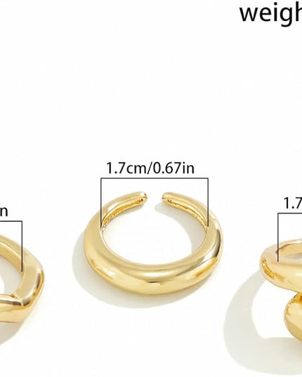 GiftInBox Gold Chunky Rings Set for Women Open Stacking Knuckle Ring Adjustable Round Dome Rings Set Minimalist Irregular Statement Women Ring Jewelry Gift