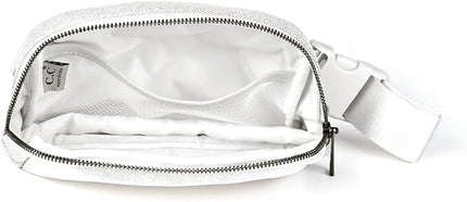 C.C Glitter Tiny Mesh Fanny Pack For Women Unisex - Shimmering Daily Waist Crossbody Belt bag With Adjustable Strap (Silver)