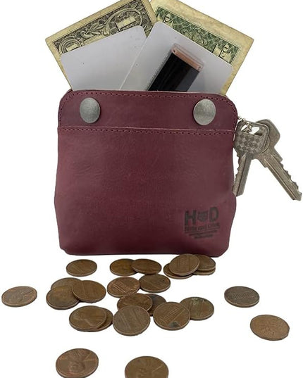 Hide & Drink, Leather Double Snap Pouch, Coin Purse, Cash & Card Holder, Cable Organizer, Makeup, Handmade Includes 101 Year Warranty (Sangria)
