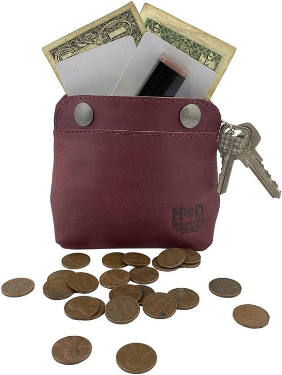 Hide & Drink, Leather Double Snap Pouch, Coin Purse, Cash & Card Holder, Cable Organizer, Makeup, Handmade Includes 101 Year Warranty (Sangria)