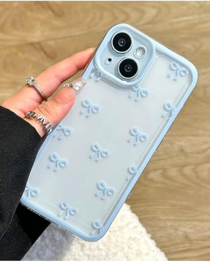 Designed for iPhone Case,Clear Cute Ribbon Bowknot Pattern Aesthetic Transparent Phone Case Raised Camera Protection Stylish Slim Soft Phone Case (Blue,iPhone 15 Pro)