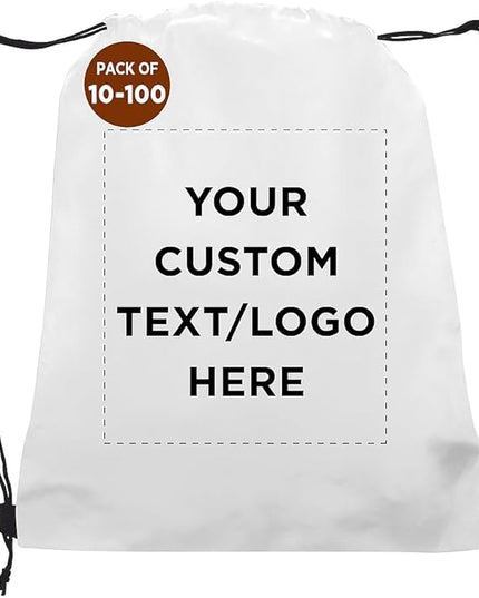 DISCOUNT PROMOS Custom Non-Woven Drawstring Backpacks Set of 10/50/100, Personalized Bulk Pack