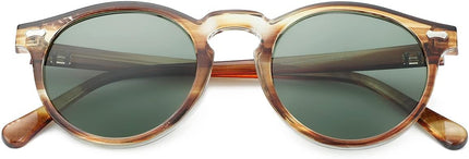 Gleyemor Vintage Polarized Sunglasses for Men Round Sunglasses UV400 Protection Retro Hand-crafted Acetate Frame
