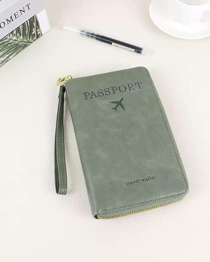 Multi-Functional RFID Passport Wallet,Travel Wallet for Men & Women,With zipper, anti-theft passport holder，Slim Leather Cover for Credit Cards, Tickets, Cash (Green)