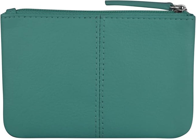 ili New York Mini Leather Coin Purse, Compact Design with Key Ring and RFID Protection for Women and Men in Vibrant Colors, Aqua