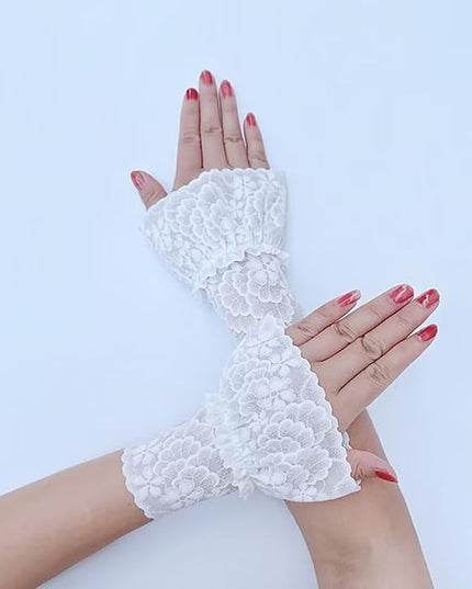 Women's Short Lace Gloves Fingerless for Driving Wedding Wrist Length Bridal Prom Gloves
