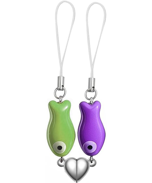 Agromusk Matching Phone Charms,Cute Ceramic Fish Matchaing Keychains Heart Strap Matching Couples Stuff Valentines Day Gifts