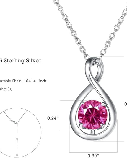 FANCIME Birthstone Necklaces for Women Fine Jewelry Sterling Silver Dainty Infinity Pendant Anniversary Birthday Christmas Gifts for Her Wife Mom Lady Daughter, Chain 16"+2" Extend