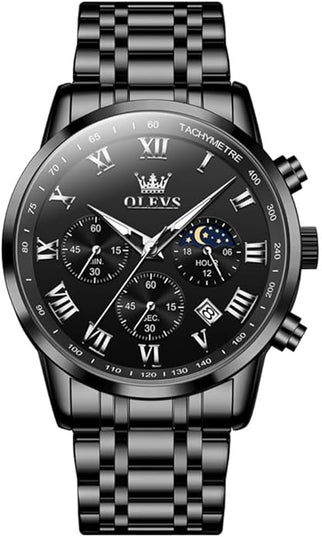 OLEVS Mens Watch Luxury Big Face Stainless Steel Analog Quartz Multifunctional Waterproof Luminous Date Two Tone Fashion Dress Wrist Watches for Man