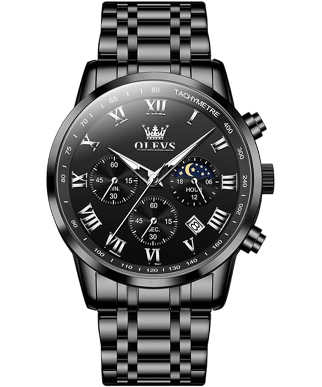 OLEVS Mens Watch Luxury Big Face Stainless Steel Analog Quartz Multifunctional Waterproof Luminous Date Two Tone Fashion Dress Wrist Watches for Man