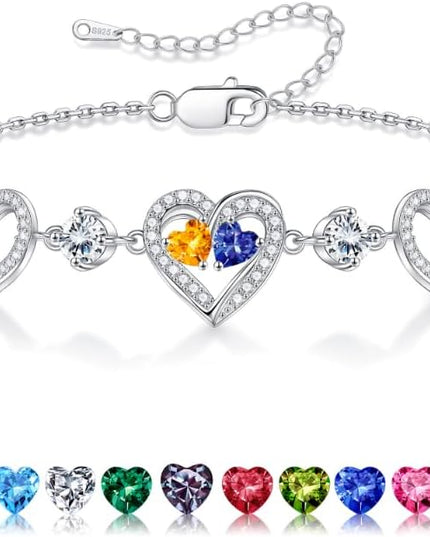 Iefil Valentines Day Gifts for Her - 925 Sterling Silver Heart Birthstone Bracelet Birthday Anniversary Jewelry Gifts for Her Wife