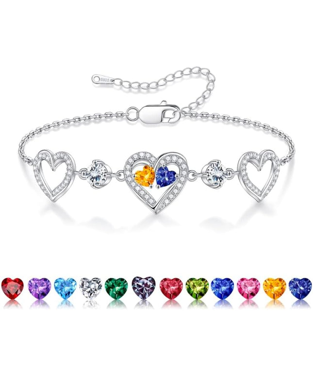 Iefil Valentines Day Gifts for Her - 925 Sterling Silver Heart Birthstone Bracelet Birthday Anniversary Jewelry Gifts for Her Wife