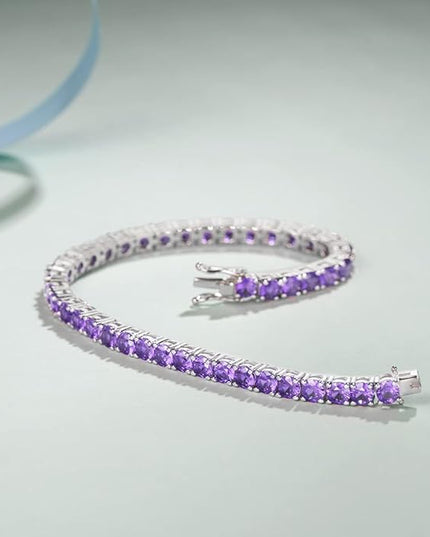 FANCIME Birthstone Bracelet Sterling Silver Gemstone Tennis Bracelets Fine Jewelry Wedding Bridal Prom Birthday Gift for Women Her, Length 7.2 Inch Width 4mm