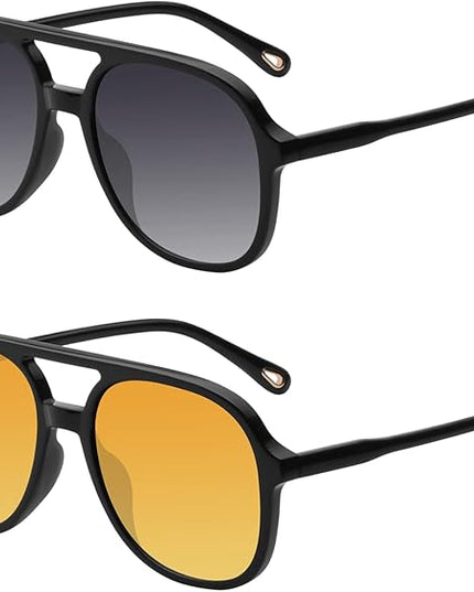 YDAOWKN Retro Square Aviator Sunglasses for Womens Mens Vintage 70s Double Bridge Sun Glasses