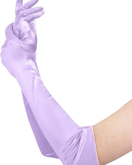 Lansian Long Opera Party Gloves for Women 1920s 20s Satin Gloves Costumes Elbow Length Bridal Evening Dress, 21 inches