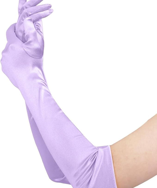 Lansian Long Opera Party Gloves for Women 1920s 20s Satin Gloves Costumes Elbow Length Bridal Evening Dress, 21 inches