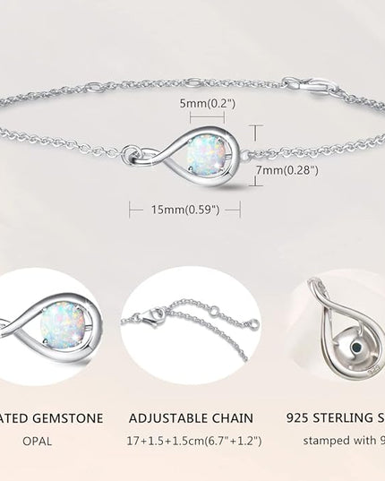 FANCIME Love Bracelet 925 Sterling Silver Infinity Birthstone Bracelets for Women Fine Jewelry Birthday Christmas Gifts for Her Mom Wife, Chain Length 6.7"+1.2" Extend