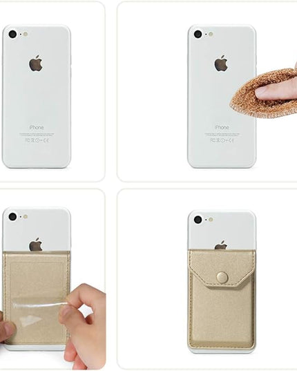 Card Holder for Back of Phone Adhesive Cell Phone Leather Wallet Stick On Card Holder Credit Card Holder Pocket for Men Women RFID Blocking Covers Gold