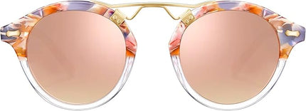 CARFIA Small Face Acetate Polarized Sunglasses for Women UV Protection, Retro Double Bridge Eyewears Metal Brow Round Sunnies
