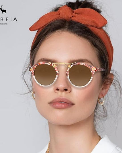 CARFIA Small Face Acetate Polarized Sunglasses for Women UV Protection, Retro Double Bridge Eyewears Metal Brow Round Sunnies