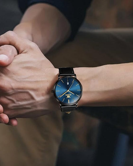 OLEVS Mens Watches Mens Leather Watch Ultra Thin Watches for Men Minimalist Watch with Leather Band Quartz Analog Dress Casual Simple Lightweight relojes para Hombres
