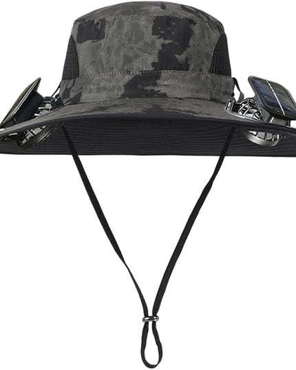 Solar Fan Hat Rechargeable 2Detachable Solar Fans,Water-Repellent Wide Brim Bucket Hat, Outdoor Camping Hiking Golf Sun Hat