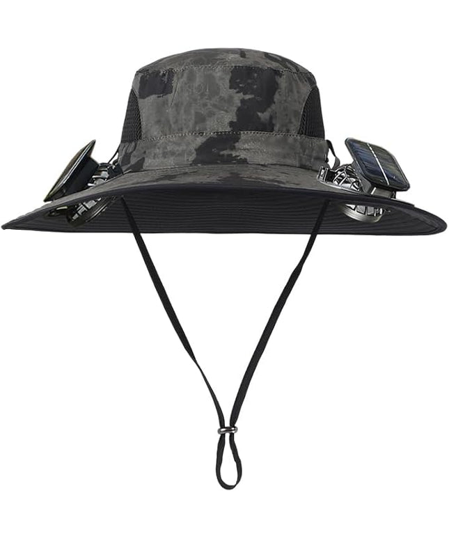 Solar Fan Hat Rechargeable 2Detachable Solar Fans,Water-Repellent Wide Brim Bucket Hat, Outdoor Camping Hiking Golf Sun Hat
