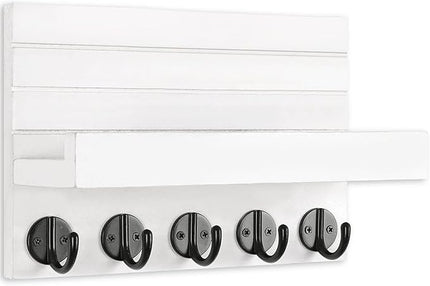 Lwenki Key Holder for Wall, Decorative Key and Mail Holder with Shelf Has Large Key Hooks for Bags, Coats, Umbrella – Paulownia Wood Key Hanger with Mounting Hardware (9.8”W x 6.7”H x 4.2”D)