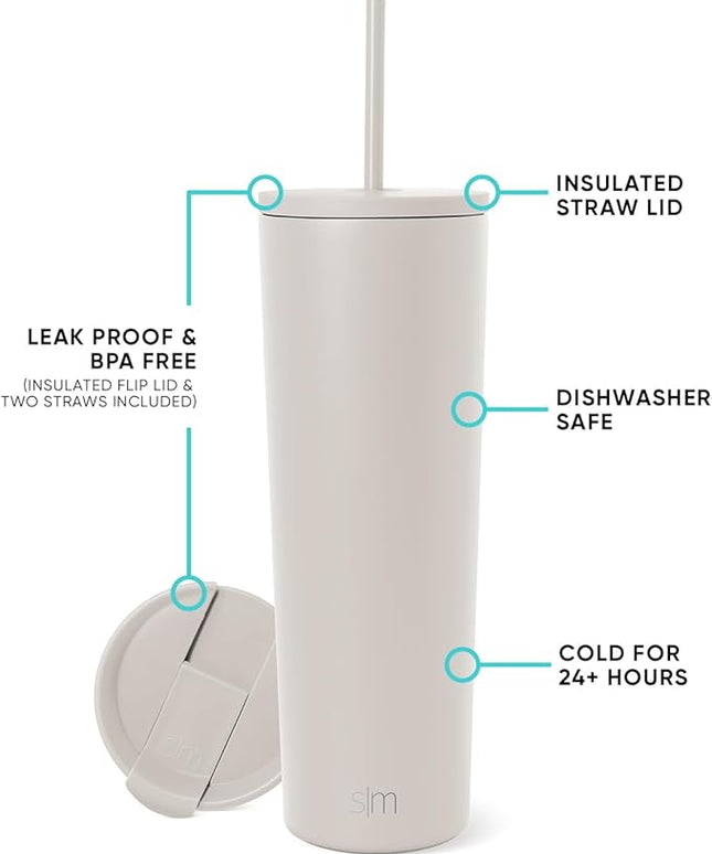 Simple Modern Insulated Tumbler with Lid and Straw | Iced Coffee Cup Reusable Stainless Steel Water Bottle Travel Mug | Gifts for Women Men Her Him | Classic Collection | 28oz | Almond Birch
