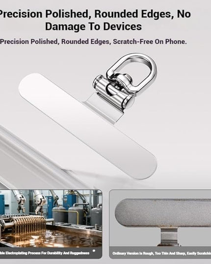 Phone Tether Tab & Cell Phone Charms Split Ring Strap 360° Swivel Clip Ultra Thin Stainless Steel Universal Lanyard Patch Cords DIY String for All Phone Cases Hanging USB Drive Keychain Accessories