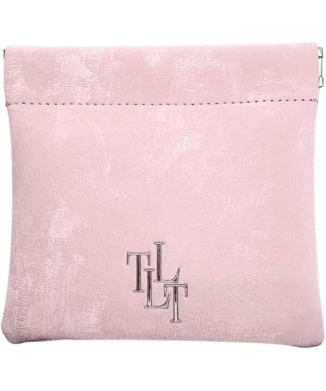 Satin Mini Pouch – Genuine Leather Small Makeup Bag, Travel Jewelry Organizer, Soft Cosmetic Pouch, Coin Purse, Gift Box and Dust Bag Included (Pink)