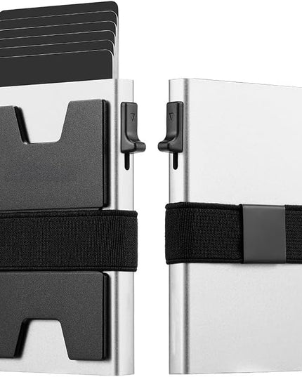 Jenoss Smart Pop Up Wallet for Men: Aluminum Card Holder Wallet, Slide Pop Up Case, Slim Metal RFID Blocking Credit Card Holder, Minimalist Compact 12+ Cards Slot Organizers ID Money Clip (White)